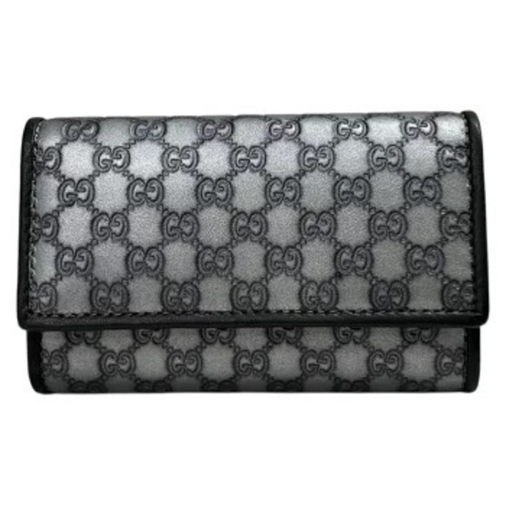 Gucci Microssima Key Case Wallet Silver x Black Leather